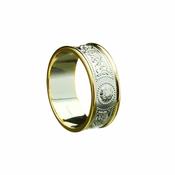 Celtic Shield Pattern With Yellow Gold Light Rims, Gents Wide Wedding Band.