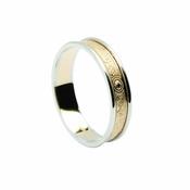 Celtic Shield Pattern With White Gold Light Rims, Narrow Yellow Gold Wedding Band