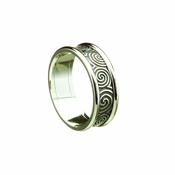 Newgrange Spirals Antique Finish, Engraved Medium Gents Band With White Rims
