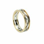 Celtic Weave Narrow Band Set With 0.08Ct Diamonds &amp;amp; Gold Rims, Ladies