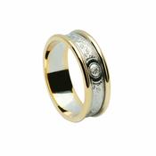 Celtic Shield Pattern With Yellow Gold Light Rims, Narrow White Gold Wedding Band