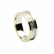 Celtic Shield Pattern With Yellow Gold Light Rims, Medium White Gold Wedding Band