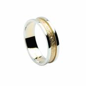 Celtic Shield Pattern With White Gold Heavy Flat Rims, Ladies Narrow Yellow Gold Wedding Band