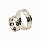 Celtic Claddagh Pattern Narrow Band, White Gold, With Light Yellow Rims