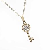 10Ct Gold Shamrock Key Pendant 18 Chain
