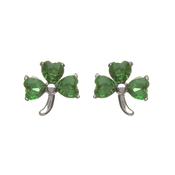 Sterling silver Shamrock design stud earrings set with green cubic zirconia