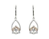 Sterling silver Trinity knot design lever back earrings with cubic zirconia set in rose gold accents