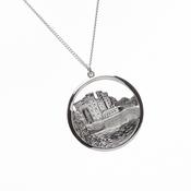 Sterling silver irish bunratty castle pendant 20" curb chain