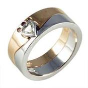14ct yellow and white gold 2 part interlocking Claddagh design band with heart diamond