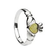 Sterling silver ladies Claddagh design ring with Connamara Marble inset