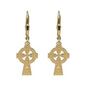 10ct yellow gold Celtic design cross lever back earrings