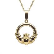10ct yellow gold heavy classic Claddagh design pendant on 18" chain