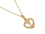10ct yellow gold heart Claddagh design pendant with Trinity knot design detail on 18" chain