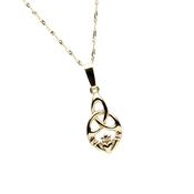 10ct yellow gold teardrop Claddagh design pendant with Trinity knot design