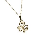 10ct yellow gold Shamrock design pendant with swirling petals on 18" chain