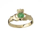 10ct yellow gold real natural emeralds Claddagh design ring