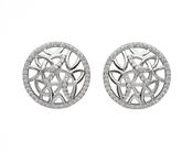 Sterling silver circular Trinity knot design stud earrings set with cubic zirconias