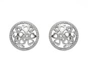 Sterling silver circular Shamrock design stud earrings set with cubic zirconias