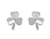 Sterling silver Shamrock design  stud earrings set with cubic zirconias