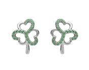 Sterling silver Shamrock design  stud earrings set with emerald green  cubic zirconias