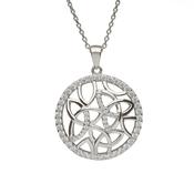 Sterling silver circular Trinity knot design pendant set with cubic zirconias