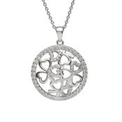 Sterling silver circular Shamrock design pendant set with cubic zirconias