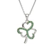 Sterling silver Shamrock design  pendant set with emerald green  cubic zirconias