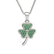 Silver shamrock pendant set with green cz