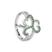 Sterling silver Shamrock design  ring  set with emerald green  cubic zirconias