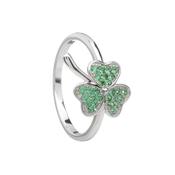 Silver Shamrock ring set with green cz