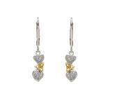 Silver DBL heart drop ear with gold plate Trinity + White Crystals image