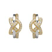 Silver CZ two tone love knot stud earrings image