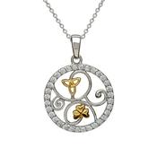 Silver Trinity + Shamrock in CZ circle gold plating image