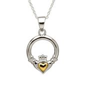 Silver Claddagh Pendant with gold plated heart image