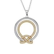 Silver CZ two tone love knot circular pendant image