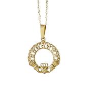 10CT Y/Gold Claddagh with semicircle of Trinity Knot detail image