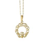 10CT Y/Gold Claddagh Pendant with open Celtic Knotwork circle