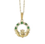 10ct Claddagh Pendant with Green CZ &amp;amp; Cz stones image