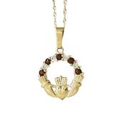 10ct Claddagh Pendant with Garnet CZ &amp;amp; Cz stones image