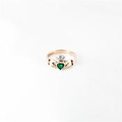 10CT Y/Gold real Emerald/Dia Claddagh ring