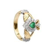 10CT Y/Gold Diamond &amp;amp; Emerald Claddagh ring 13 mm