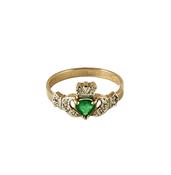 10CT Y/Gold Emerald and CZ Ladies Claddagh Ring