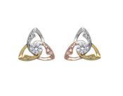 Silver CZ Three tone Silver/Rose/Yellow Trinity stud earrings image