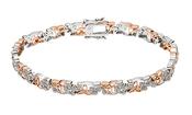 Silver Bracelet with CZ shamrocks and rose gold plated trinity knots