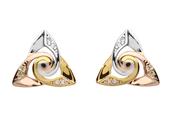 Silver CZ trinity spiral centre tri colour earrings