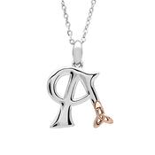 Silver celtic initial A pendant with rose gold plated trinity detail 18" chain