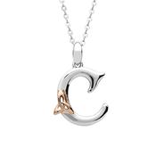 Silver celtic initial C pendant with rose gold plated trinity detail 18" chain