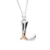Silver celtic initial L pendant with rose gold plated trinity detail 18" chain