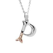 Silver celtic initial P pendant with rose gold plated trinity detail 18" chain