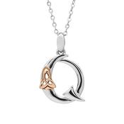 Silver celtic initial Q pendant with rose gold plated trinity detail 18" chain
